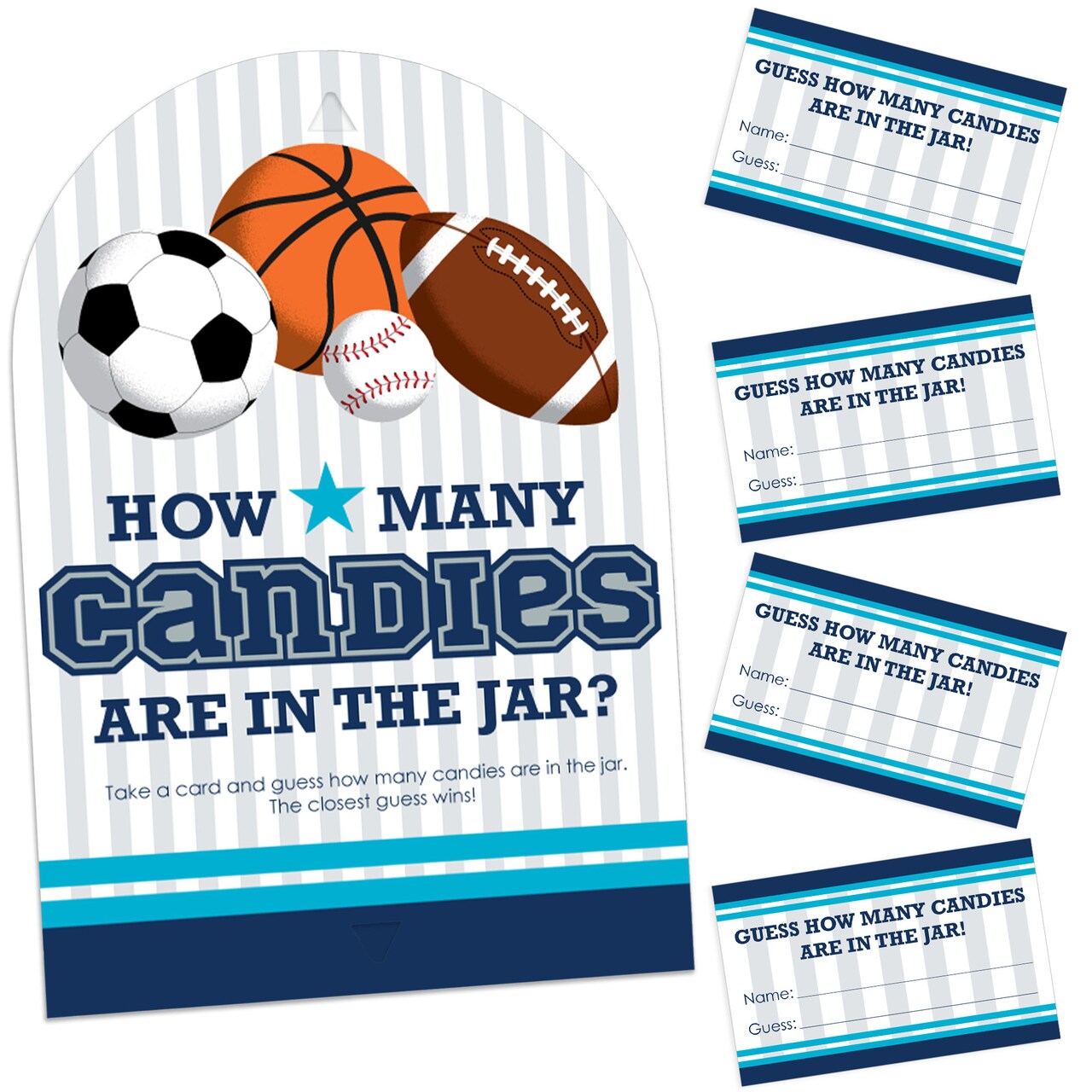 Big Dot of Happiness Go, Fight, Win - Sports - How Many Candies Baby Shower or Birthday Party Game - 1 Stand and 40 Cards - Candy Guessing Game